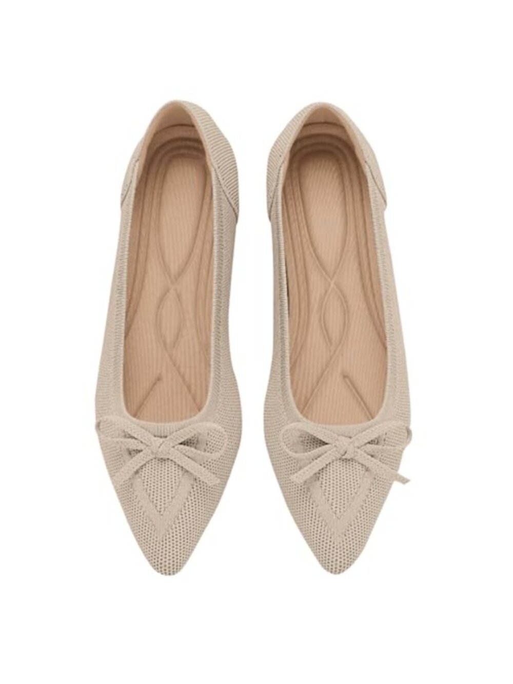 Women's Knit Ballet Flats Pointed Toe Bow Slip On Dressy Comfortable Shoes